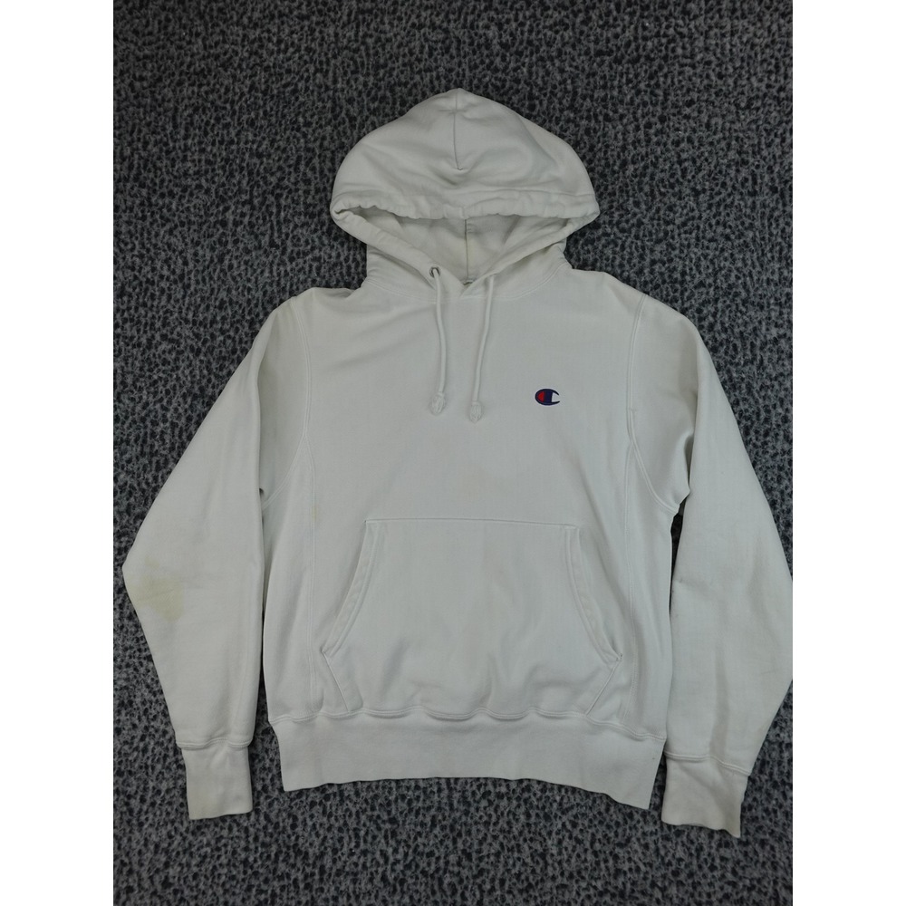 Champion Reverse Weave Hoodie Mens Small White Embroidered Logo Pullover